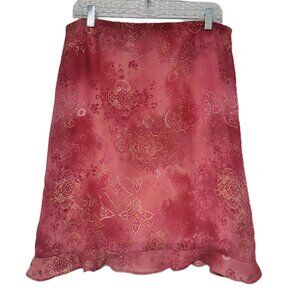 Vintage Portrait Y2K Sheer Floral Skirt Pink Red Boho Flowy Coquette